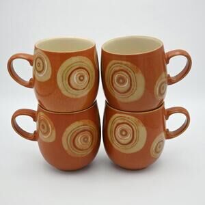 Set of 4 Denby Langley Fire Chilli Mugs – Swirl Pattern Stoneware Coffee Cups